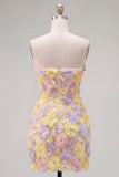 Vestido corto corto rosa sin tirantes floral bodycon cortes a casa con cuentas