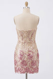 Vestido de bienvenida a casa, lentejuelas bodycon dorado y rosa sin tirantes, brillante