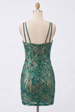 Vestido de Homecoming con lentejuelas verde oscuro con lentejuelas Bodycon brillante