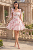 Vestido de bienvenida de chiffon de chiffon en línea A de flor rosa blanca