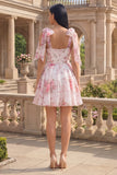 Vestido de bienvenida de chiffon de chiffon en línea A de flor rosa blanca