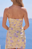 Bodycon un solo hombro Vestido floral amarillo claro con banda