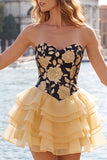 Vestido de bienvenida a casa, floral de escaleras dorado y negro, línea A, con encaje en la espalda