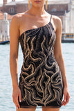 Vestido de Homecon con lentejuelas negras brillantes de un solo hombro