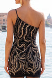 Vestido de Homecon con lentejuelas negras brillantes de un solo hombro