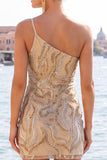 Vestido de Homecon con lentejuelas negras brillantes de un solo hombro