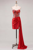 Vestido de Homecoming de Homecoming Corsé Transparente Corsé Transparente con Lentejuelas y Fajilla Sweetheart Red Bodycon Corsé Transparente