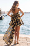 Vestido de bienvenida Jacquard con escote cuadrado azul claro y cordón en la espalda