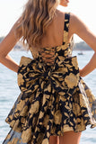 Vestido de bienvenida Jacquard con escote cuadrado azul claro y cordón en la espalda