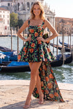 Vestido de bienvenida Jacquard con escote cuadrado azul claro y cordón en la espalda