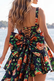 Vestido de bienvenida Jacquard con escote cuadrado azul claro y cordón en la espalda