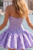 Vestido de bienvenida sin tirantes de corsé floral Jacquard azul A-Line