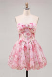 Vestido de bienvenida con chiffon floral rosa A-Line y encaje hacia atrás
