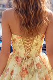 Vestido de bienvenida con chiffon floral rosa A-Line y encaje hacia atrás