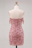 Corsé rosa perla descubierto vestido floral de bienvenida con lentejuelas