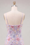 Vestido corto de bienvenida corto con cortes florales lila bodycon tirantes y abalorios