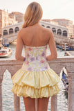 Vestido de bienvenida rosa rosa floral en línea A con tirantes y lentejuelas