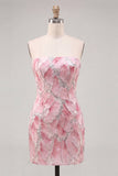 Vestido corto de bienvenida de bienvenida rosa bodycon sin tirantes