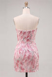 Vestido corto de bienvenida de bienvenida rosa bodycon sin tirantes