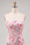 Vestido corto de bienvenida de bienvenida rosa bodycon sin tirantes
