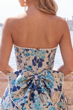 Vestido de bienvenida a casa Sweetheart Pink Flower Jacquard Pearls con lazo