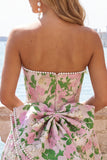 Vestido de bienvenida a casa Sweetheart Pink Flower Jacquard Pearls con lazo
