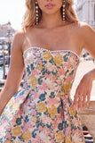 Vestido de bienvenida a casa Sweetheart Pink Flower Jacquard Pearls con lazo