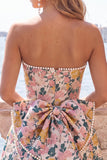 Vestido de bienvenida a casa Sweetheart Pink Flower Jacquard Pearls con lazo