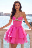 Vestido de bienvenida a casa con corsé rosa A-line con capas y abalorios