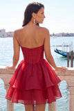 Vestido de bienvenida a casa con corsé rosa A-line con capas y abalorios