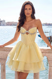 Vestido de bienvenida a casa con corsé rosa A-line con capas y abalorios