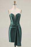 Corsé de corsé verde oscuro Satin Bodycon vestido de bienvenida con banda