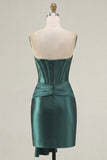 Corsé de corsé verde oscuro Satin Bodycon vestido de bienvenida con banda