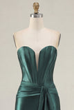 Corsé de corsé verde oscuro Satin Bodycon vestido de bienvenida con banda