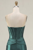 Corsé de corsé verde oscuro Satin Bodycon vestido de bienvenida con banda
