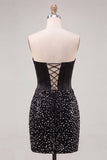 Sweetheart Black Bodycon Corsé Bodycon perlas Vestido de Homecoming con encaje en la espalda