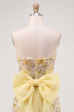 Vestido de bienvenida a casa con lentejuelas florales sin tirantes amarillo bodycon lentejuelas
