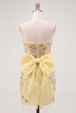 Vestido de bienvenida a casa con lentejuelas florales sin tirantes amarillo bodycon lentejuelas