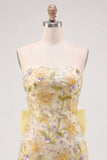 Vestido de bienvenida a casa con lentejuelas florales sin tirantes amarillo bodycon lentejuelas