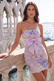 Vestido rosa Bodycon Bodycon Sin tirantes Florales de Lentejuelas Con Cordones Traseros y Lazo