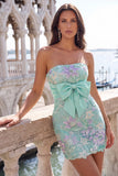 Vestido rosa Bodycon Bodycon Sin tirantes Florales de Lentejuelas Con Cordones Traseros y Lazo