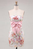 Vestido rosa Bodycon Bodycon Sin tirantes Florales de Lentejuelas Con Cordones Traseros y Lazo