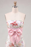Vestido rosa Bodycon Bodycon Sin tirantes Florales de Lentejuelas Con Cordones Traseros y Lazo