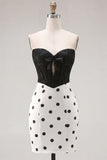 Vestido de bienvenida a casa, corsé bodycon corsé en blanco y negro, con lazo,