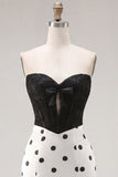Vestido de bienvenida a casa, corsé bodycon corsé en blanco y negro, con lazo,