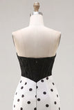 Vestido de bienvenida a casa, corsé bodycon corsé en blanco y negro, con lazo,