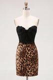Vestido corto de bienvenida a casa Black and Leopard Bodycon Sweetheart