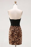 Vestido corto de bienvenida a casa Black and Leopard Bodycon Sweetheart