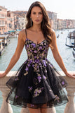 Vestido de bienvenida a casa, negro negro floral de tirantes finos con tirantes finos, con encaje en la espalda