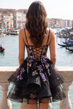 Vestido de bienvenida a casa, negro negro floral de tirantes finos con tirantes finos, con encaje en la espalda